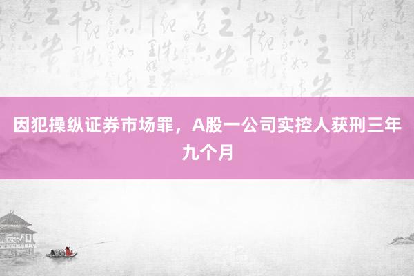 因犯操纵证券市场罪，A股一公司实控人获刑三年九个月