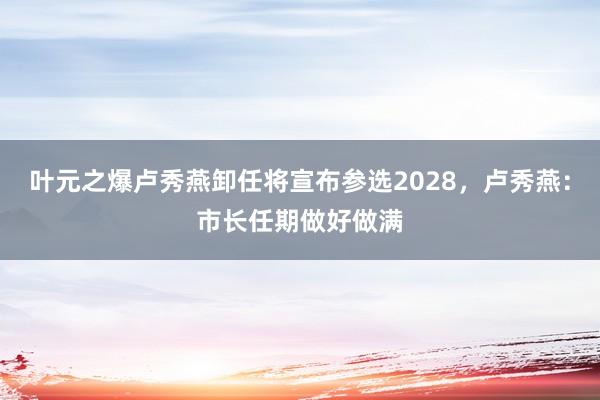 叶元之爆卢秀燕卸任将宣布参选2028，卢秀燕：市长任期做好做满