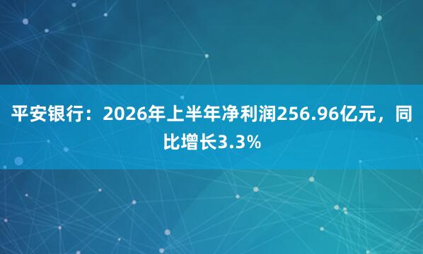 平安银行：2026年上半年净利润256.96亿元，同比增长3.3%