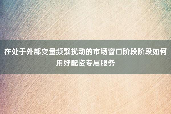 在处于外部变量频繁扰动的市场窗口阶段阶段如何用好配资专属服务