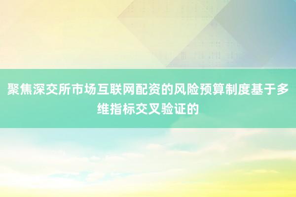 聚焦深交所市场互联网配资的风险预算制度基于多维指标交叉验证的