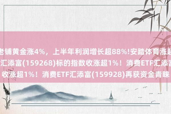 老铺黄金涨4%，上半年利润增长超88%!安踏体育涨超9%，港股通消费ETF汇添富(159268)标的指数收涨超1%！消费ETF汇添富(159928)再获资金青睐