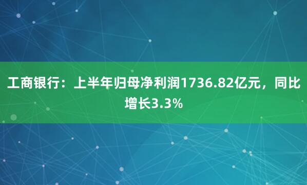 工商银行：上半年归母净利润1736.82亿元，同比增长3.3%