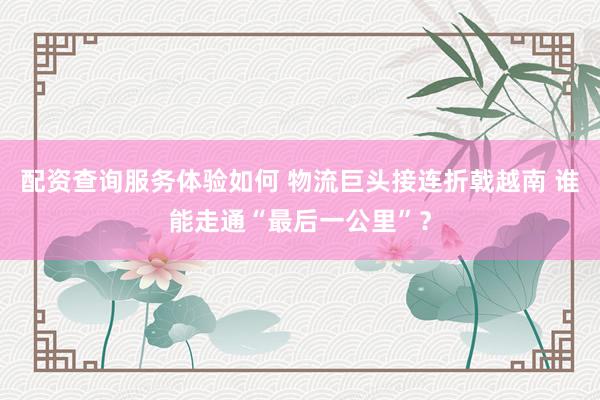 配资查询服务体验如何 物流巨头接连折戟越南 谁能走通“最后一公里”？