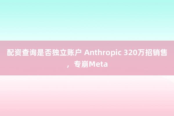 配资查询是否独立账户 Anthropic 320万招销售，专崩Meta