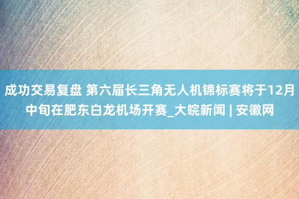 成功交易复盘 第六届长三角无人机锦标赛将于12月中旬在肥东白龙机场开赛_大皖新闻 | 安徽网