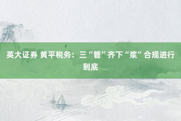 英大证券 黄平税务：三“管”齐下“浆”合规进行到底